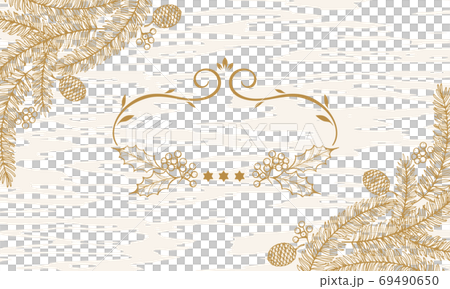 聖誕物品線條畫插圖/背景木紋 69490650