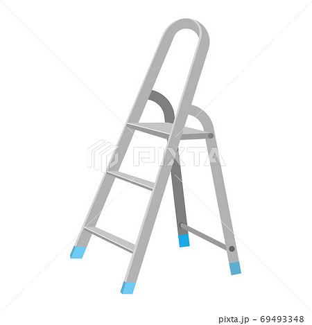 Aluminum step ladder in flat design on white background. Household metal ladder symbol. Aluminum step ladder in flat design on white background. Household metal ladder symbol. 69493348
