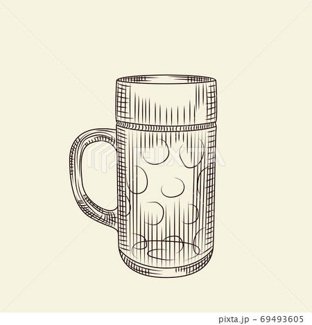 Transparent glass of beer isolated vector vintage illustration. 69493605
