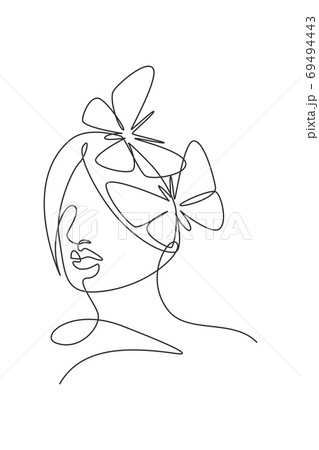 One continuous line drawing sexy woman abstract face with butterfly wings logo 69494443