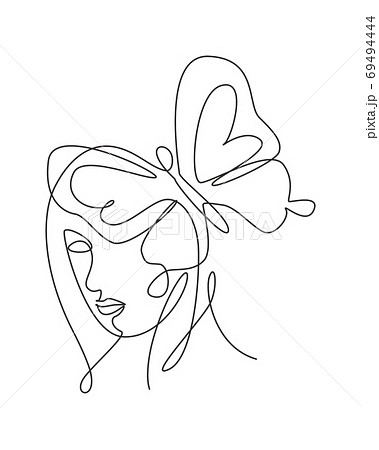 One single line drawing woman with butterfly line art vector illustration 69494444