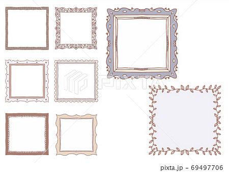 手書きのフレームセット 吹き出しのベクター画像 レトロな枠 真四角 セピアカラーのイラスト素材