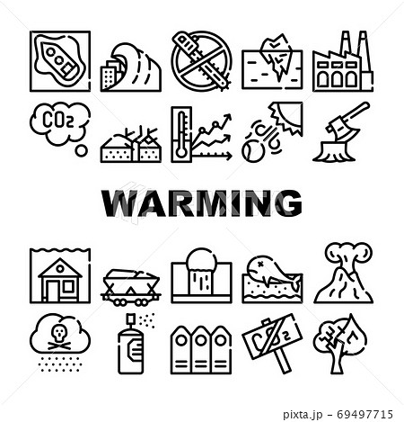 Global Warming Problem Collection Icons Set Vectorのイラスト素材