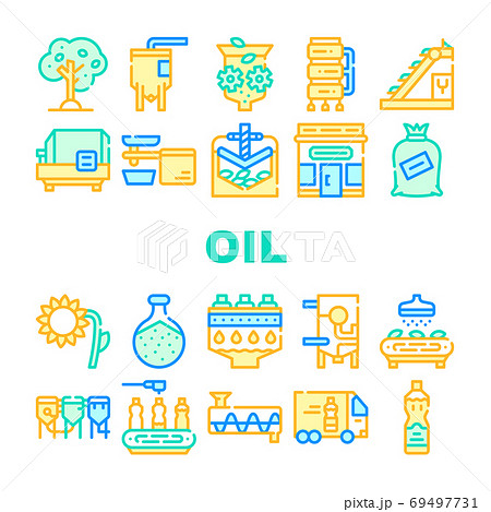 Oil Production Plant Collection Icons Set Vector 69497731