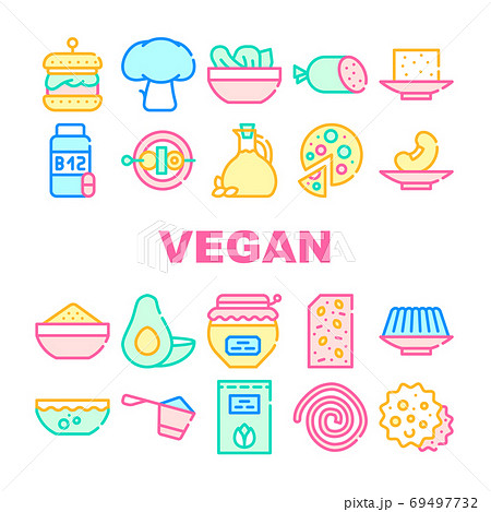 Vegan Menu Restaurant Collection Icons Set Vector 69497732
