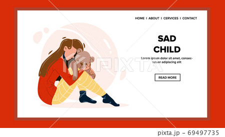 Sad Child Girl Lonely Sitting On Floor Vector 69497735