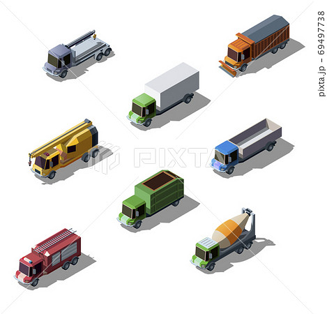 Isometric commercial, construction and service trucks 69497738