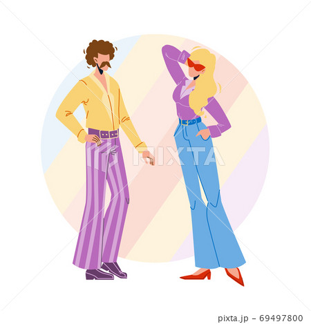 Fashion 1970 Year Disco Style Young People Vectorのイラスト素材