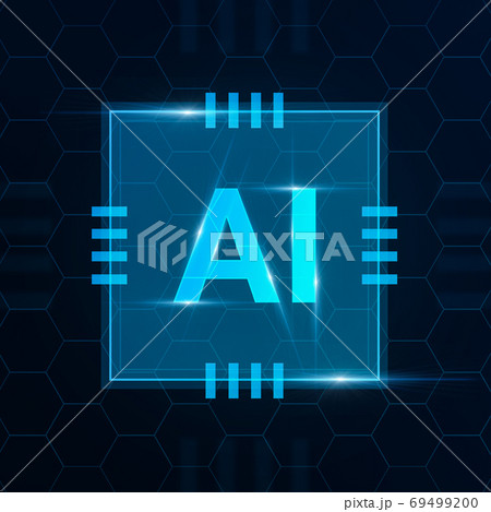 Creative AI Logo In Computer Microchip Design Over Abstract Cell Background Creative AI Logo In Computer Microchip Design Over Abstract Cell Background 69499200