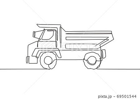 Single continuous line drawing of big dump truck for delivery coal mining 69501544