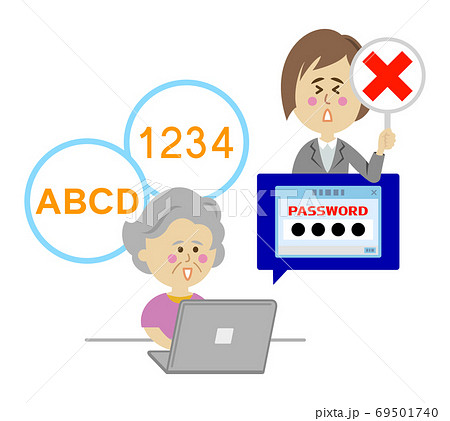 シンプルなパスワードを注意するイラストイメージ 69501740