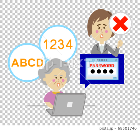 シンプルなパスワードを注意するイラストイメージ 69501740