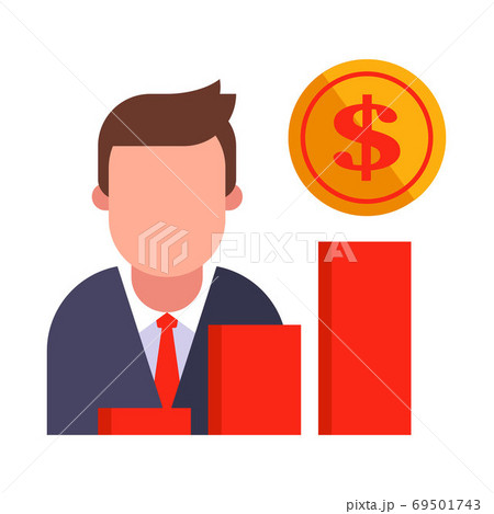 manager shows sales growth on a chart. Flat character vector illustration. 69501743