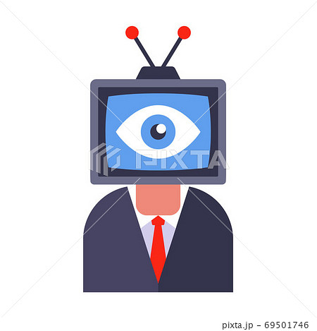 propaganda and surveillance via TV. control of workers in the office and at home. flat vector illustration. 69501746