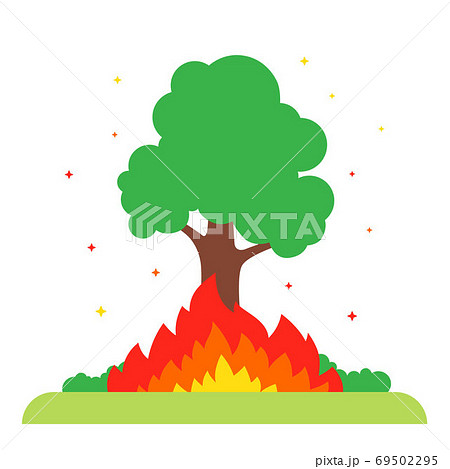 the tree burns in nature. big fire. flat vector illustration. the tree burns in nature. big fire. flat vector illustration. 69502295