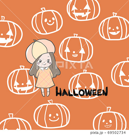かぼちゃの帽子をかぶった女の子のイラスト素材