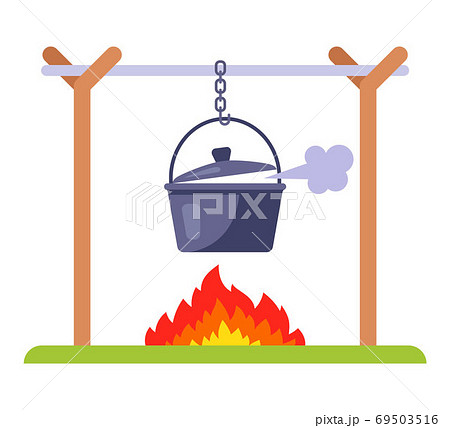 cook food at the stake. camper lunch in nature. flat vector illustration. 69503516