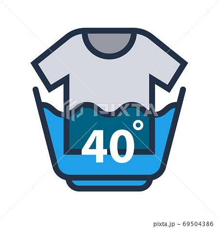 hand wash clothes with a basin at a temperature of 40 degrees. flat vector illustration. hand wash clothes with a basin at a temperature of 40 degrees. flat vector illustration. 69504386