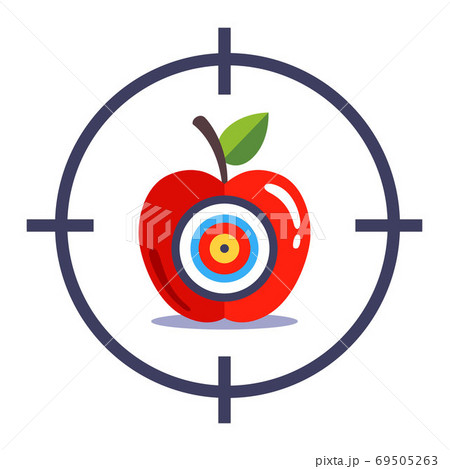 Aim and shoot the bullseye. hit exactly on target. Flat vector illustration isolated on white background. Aim and shoot the bullseye. hit exactly on target. Flat vector illustration isolated on white background. 69505263