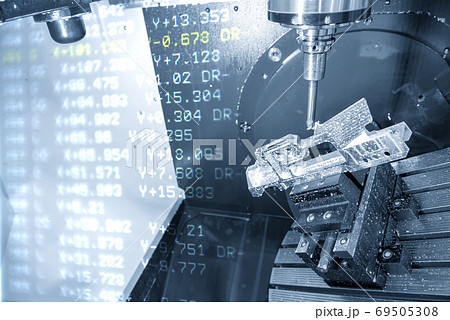 The abstract scene of 5 axis CNC machining center . 69505308