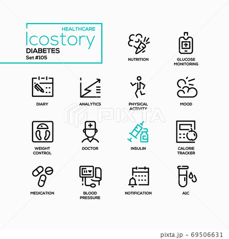 Diabetes - vector line design style icons set 69506631