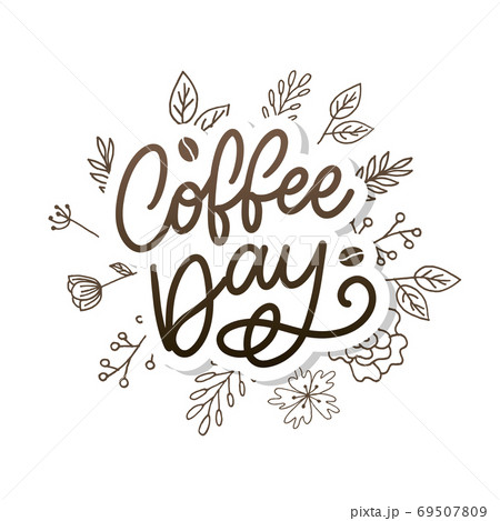 International Coffee Day lettering with coffee beans. Vector illustration 69507809