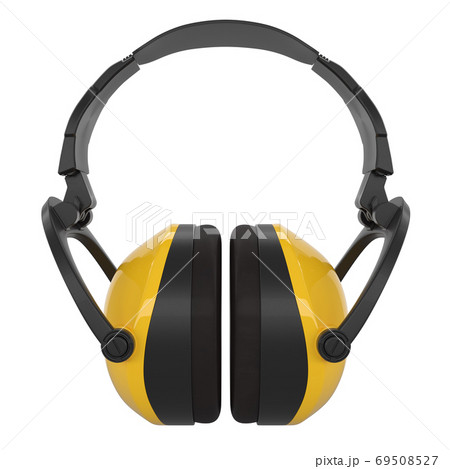 Protective yellow earphones muffs isolated on a white with clipping path. 69508527