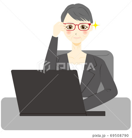 パソコン　女性　会社員　ミドル　疲労　眼鏡 69508790