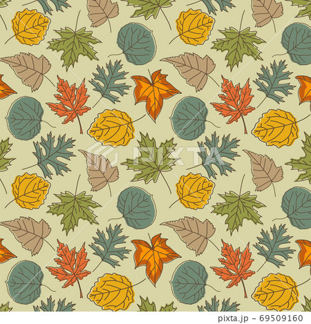 Seamless pattern with autumn leaves with line style Vector illustration background Seamless pattern with autumn leaves with line style Vector illustration background 69509160