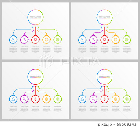 Colorful timeline infographic template with 5 steps on gray background, vector illustration 69509243