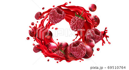 Cranberries and raspberries and a fruit juice splash. Cranberries and raspberries and a fruit juice splash. 69510764