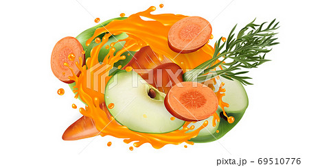 Carrots and green apples in a vegetable juice splash. 69510776