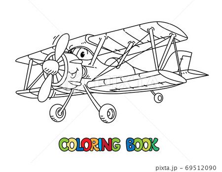 Funny biplane with eyes. Airplane coloring book 69512090