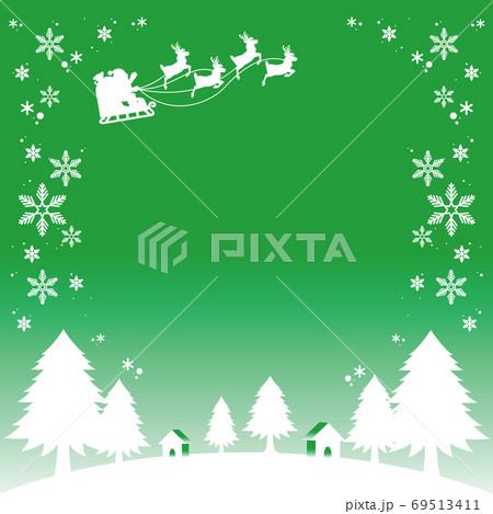 クリスマス　サンタクロースと夜空のシルエット背景 69513411