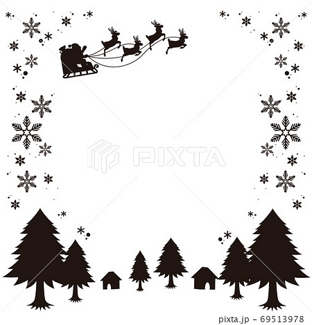 クリスマス サンタクロースと夜空のシルエット背景のイラスト素材