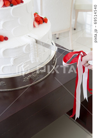 ケーキ入刀をする新郎新婦 ケーキ入刀をする新郎新婦 69514540