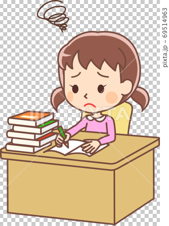 課題が多くてもやもやする少女のイラスト素材