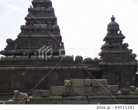 南インド マハーバリプラムの海岸寺院の写真素材