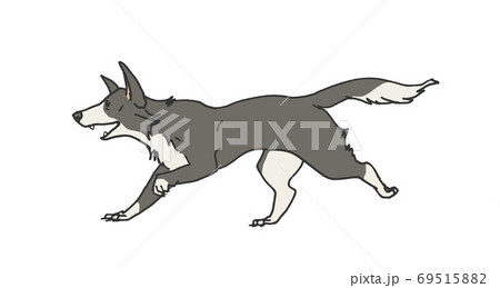 走る犬ーブラックアンドホワイトのイラスト素材