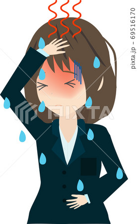 熱がある辛そうなビジネスウーマンのイラスト 69516170