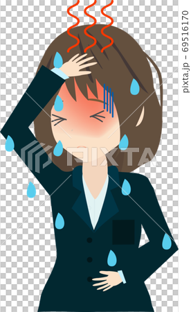 熱がある辛そうなビジネスウーマンのイラスト 69516170
