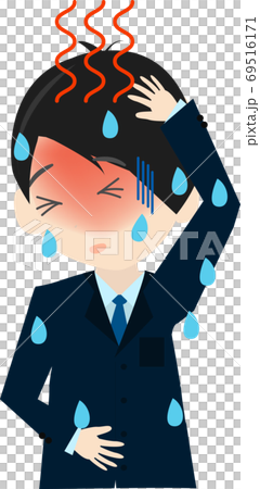 Illustration of a businessman who seems to have a fever 69516171