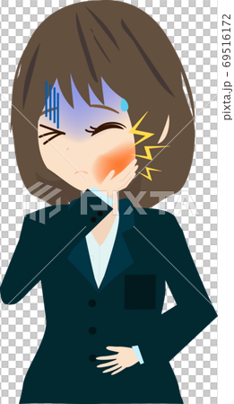 Illustration of a business woman who has a toothache and can't stand it 69516172