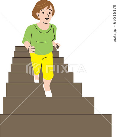 階段を軽やかに昇るミドルエイジの女性形のイラスト素材