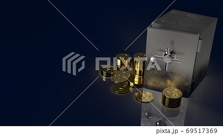 safe box and gold coins in dark background for  security content 69517369