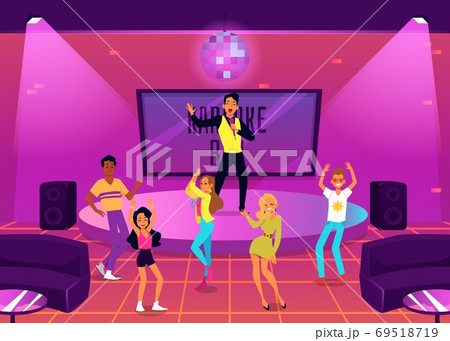 People having dance and music party in Karaoke bar flat vector illustration. People having dance and music party in Karaoke bar flat vector illustration. 69518719
