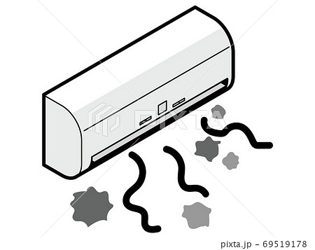 ホコリやゴミを吹き出す汚れたエアコンのイラスト素材