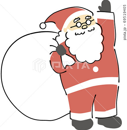 陽気に手を挙げる手書き風サンタクロース 69519405
