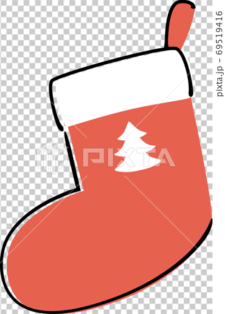 手書き風クリスマスツリーの模様が入った靴下のイラスト素材