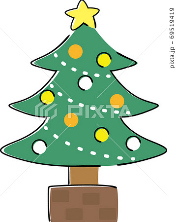 星の飾りがついた手書き風クリスマスツリーのイラスト素材